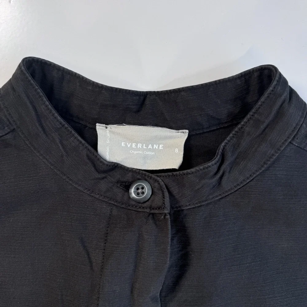 EVERLANE Fatigue Short Sleeve Jumpsuit Womens 8 Faded Black Organic Cotton/Linen